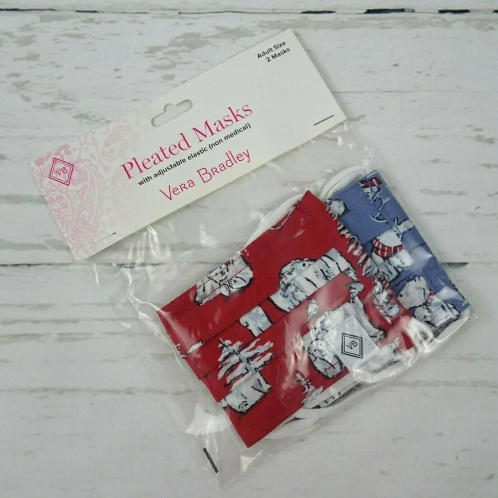 💰3/$25 Vera Bradley 2-Pack Pleated Cloth Face Masks Beary Merry Bears